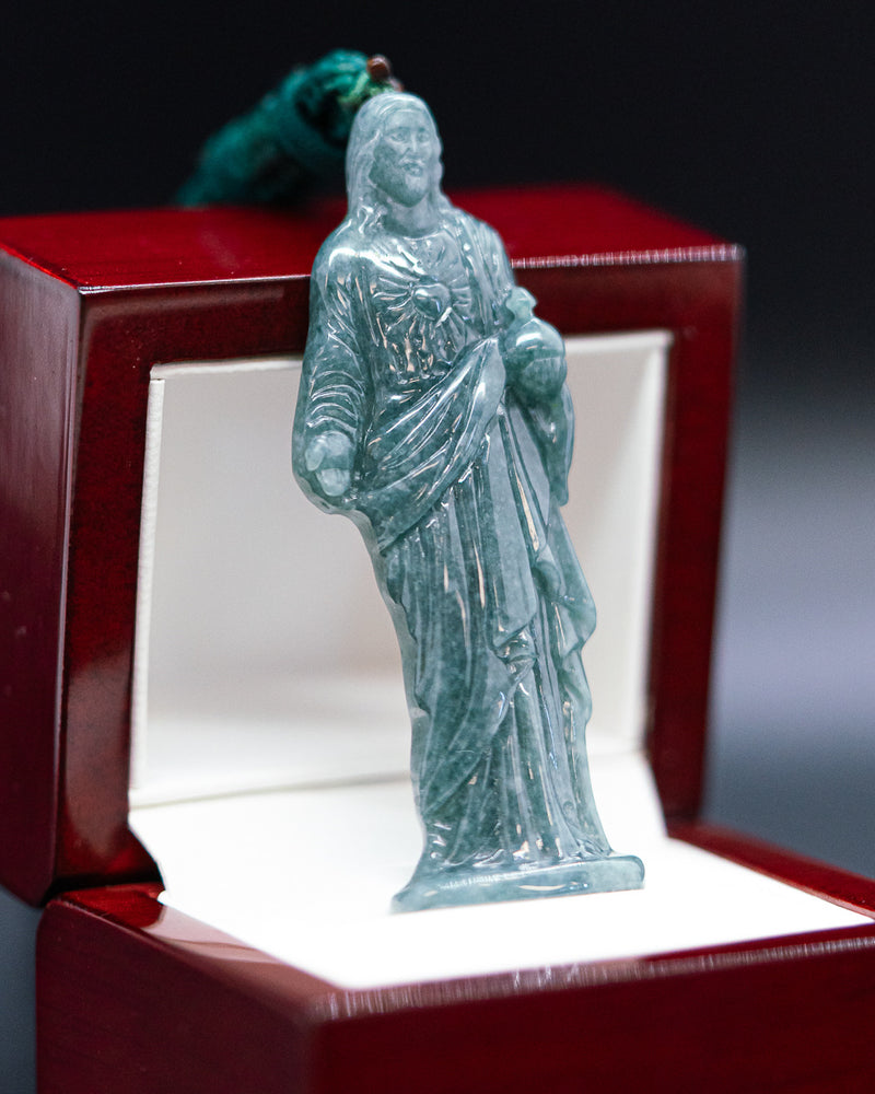 Standing Jesus Blue Water Jade Pendant