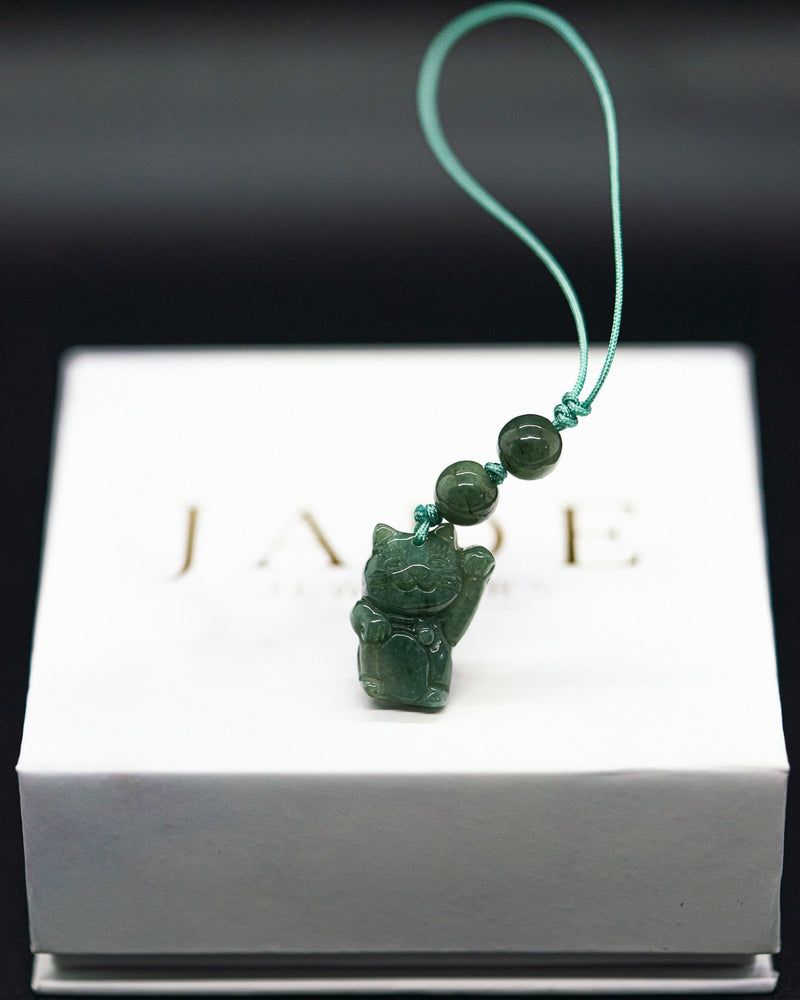 Blue Water Lucky Cat Jade Phone Charm