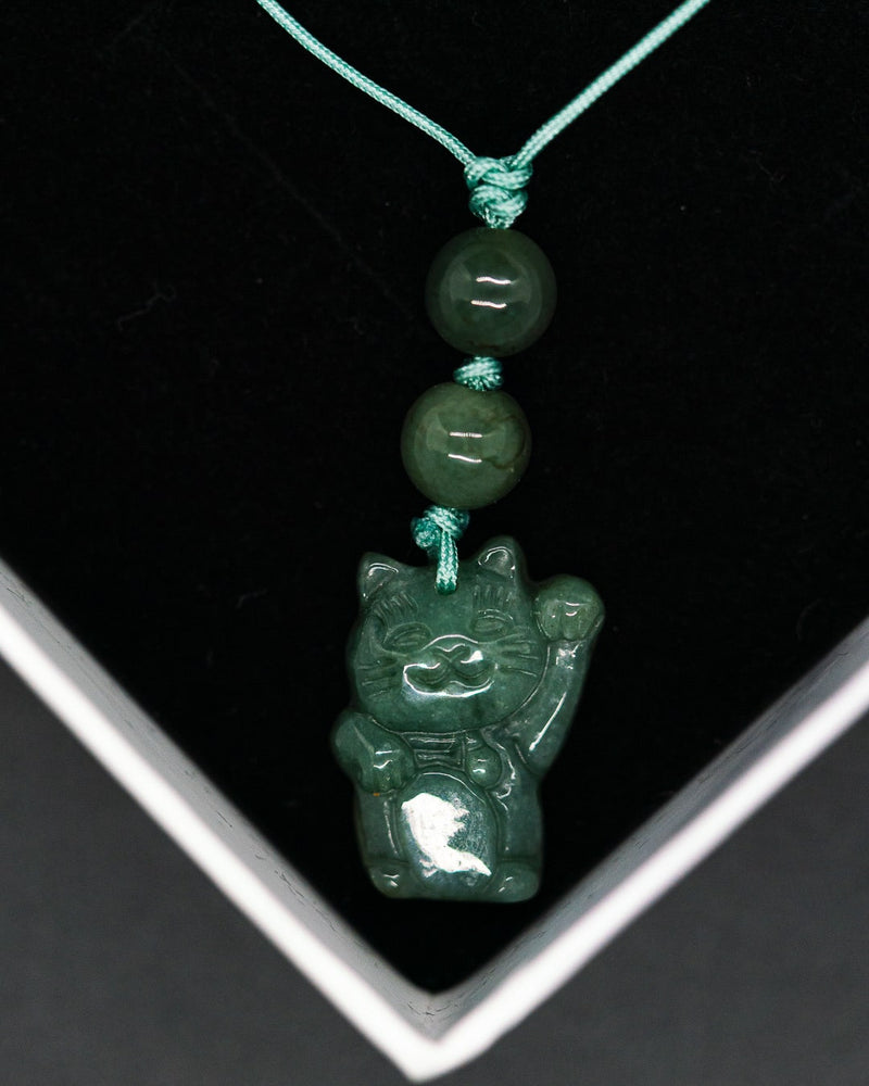 Blue Water Lucky Cat Jade Phone Charm
