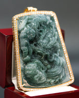 Yellow 18k Gold Wrapped Blue Water Jade Dragon Pendant w/ VVS Lab Diamonds