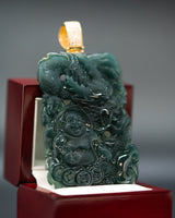 Yellow 18k Gold Bail Blue Water Jade Buddha/Dragon Pendant w/ VVS Lab Diamonds