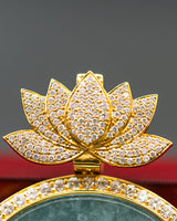 Yellow 18k Gold Wrapped Blue Water Jade Vietnam Pendant w/ VVS Lab Diamonds & Rotating Lotus Bail