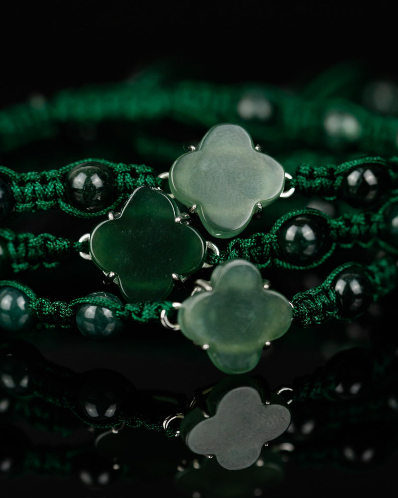 Beaded Rope Clover Jade Rope Bracelet