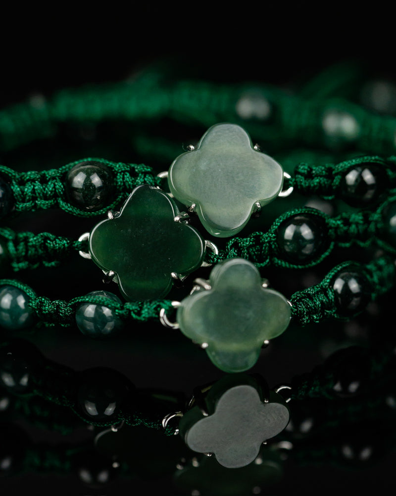 Beaded Rope Clover Jade Bracelet