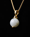 White Bead Jade Pearl Lab Diamond Bail Pendant