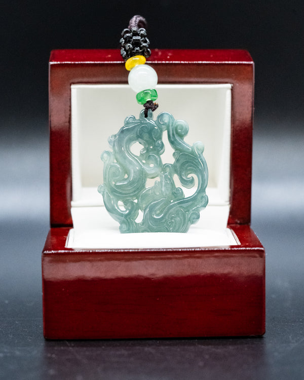 Dragon/Phoenix Harmony Blue Water Jade Pendant