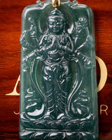 Standing Guan Yin 100 Arms Bodhisattva Blue Water Jade Pendant