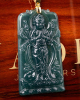 Standing Guan Yin 100 Arms Bodhisattva Blue Water Jade Pendant