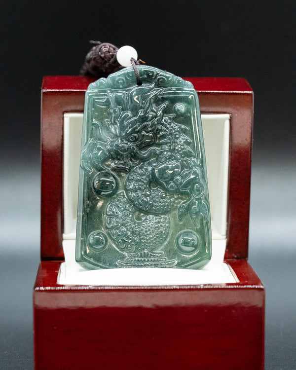 Pearl Guardian Dragon Blue Water Jade Pendant