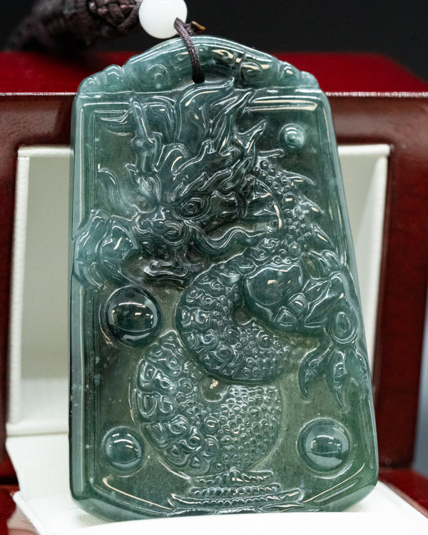 Pearl Guardian Dragon Blue Water Jade Pendant