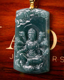 Meditating Guan Yin 100 Arms Bodhisattva Blue Water Jade Pendant