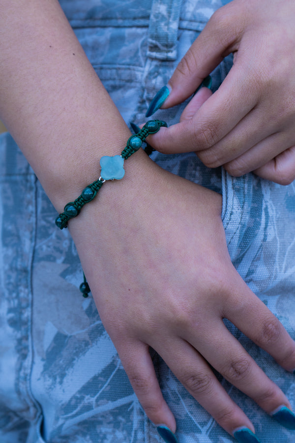 Beaded Rope Clover Jade Bracelet