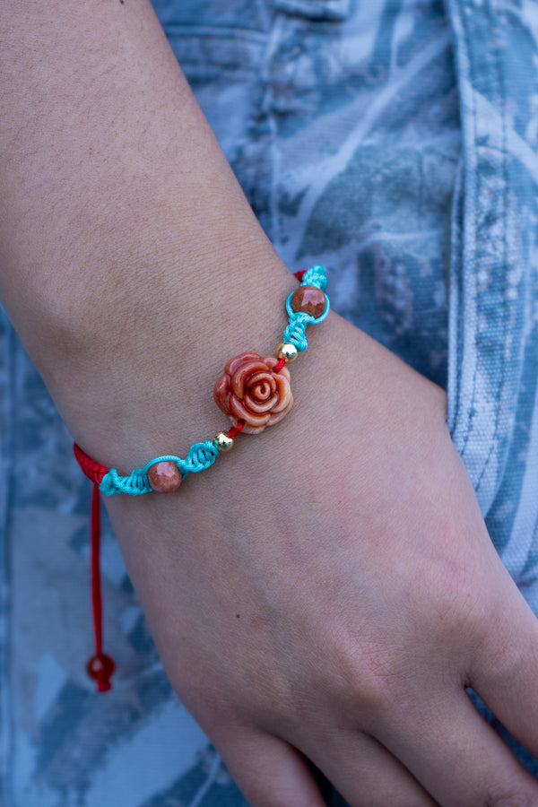 Blue & Red Rope Rose Bracelet