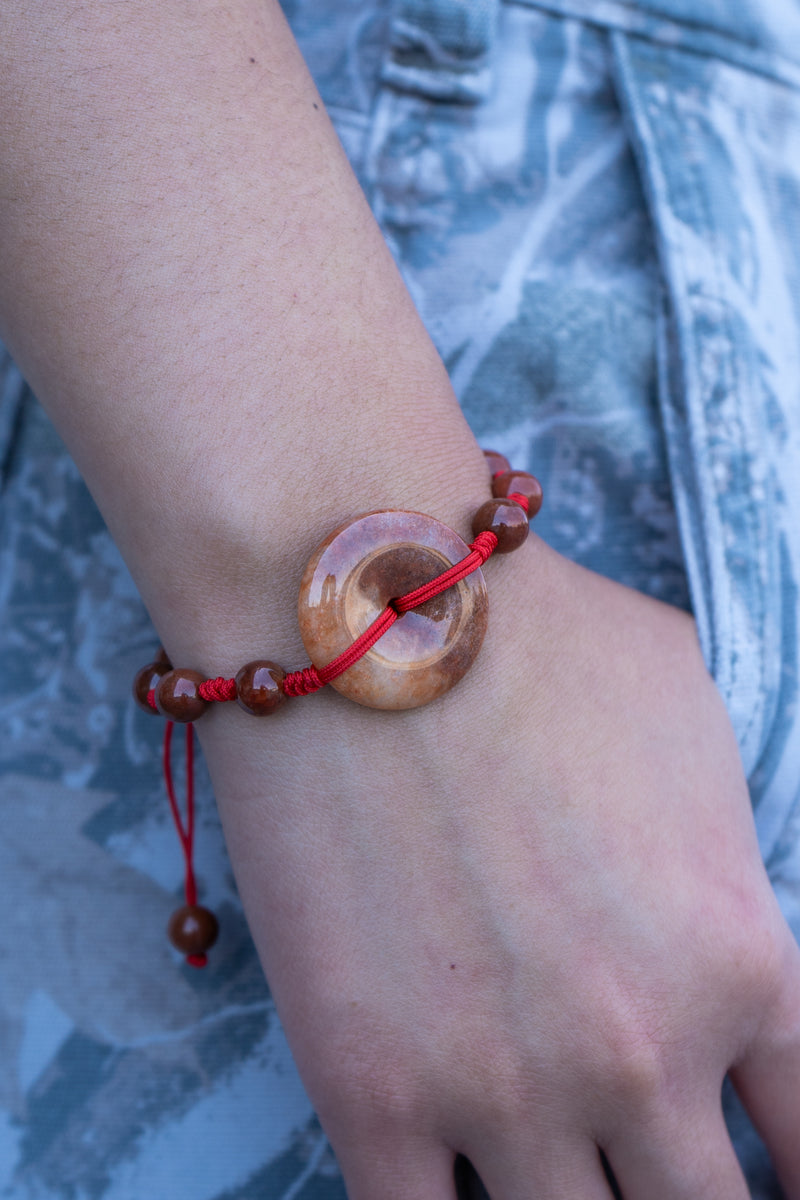 Rare Red Donut Jade Rope Bracelet