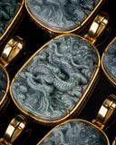 Golden Lucky Coin Border Dragon Flying Over 4 Seas Jade Pendant