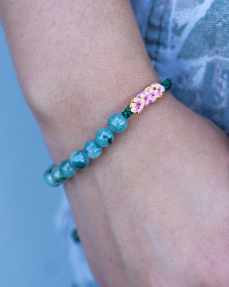 Beaded Green Rope Serene Blossom Jade Bracelet