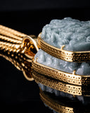 Golden Lucky Coin Border Dragon Flying Over 4 Seas Jade Pendant