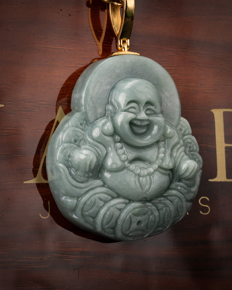 Blue Water Buddha Lucky Coin Jade Pendant