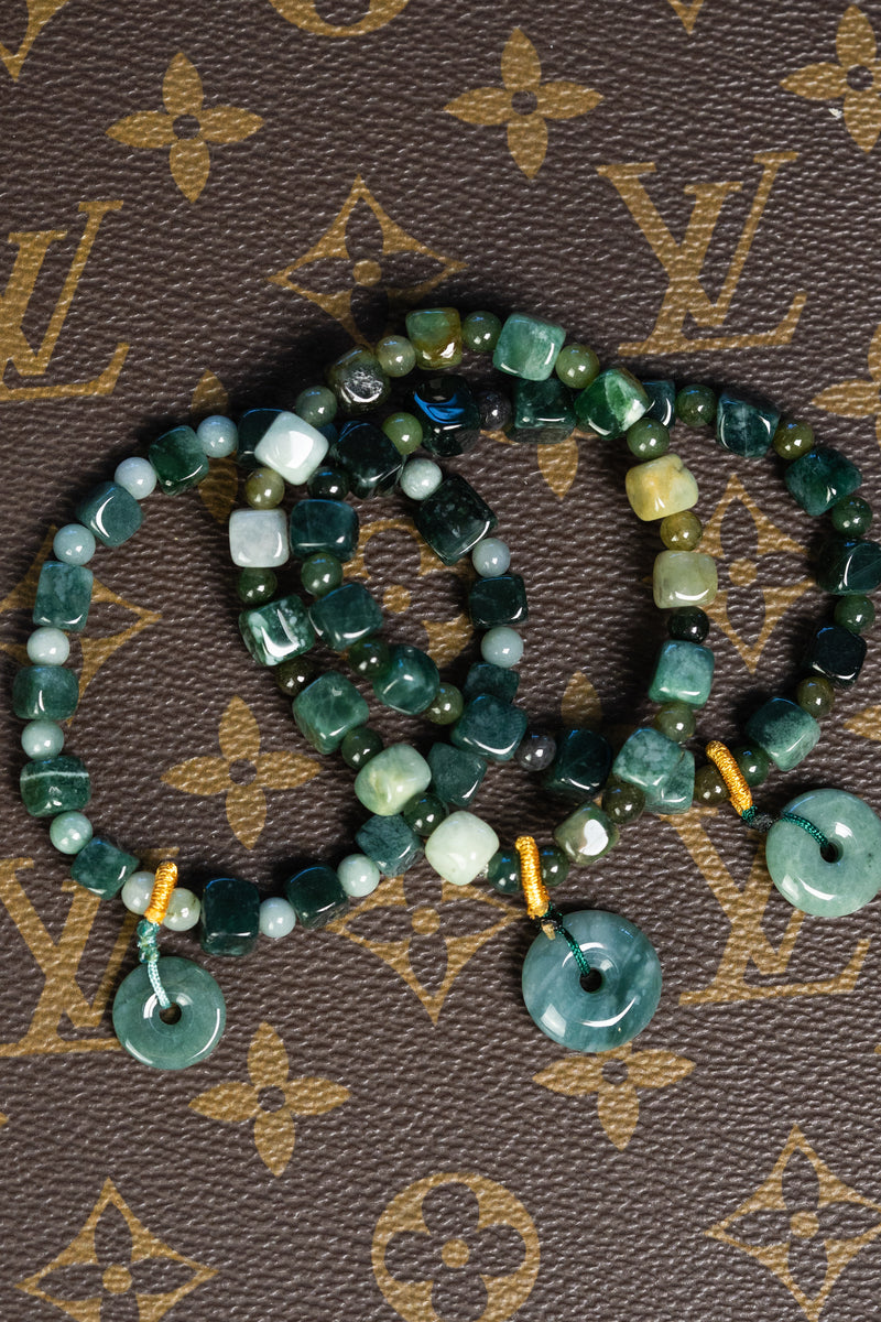 Cube Beaded Donut Jade Bracelet