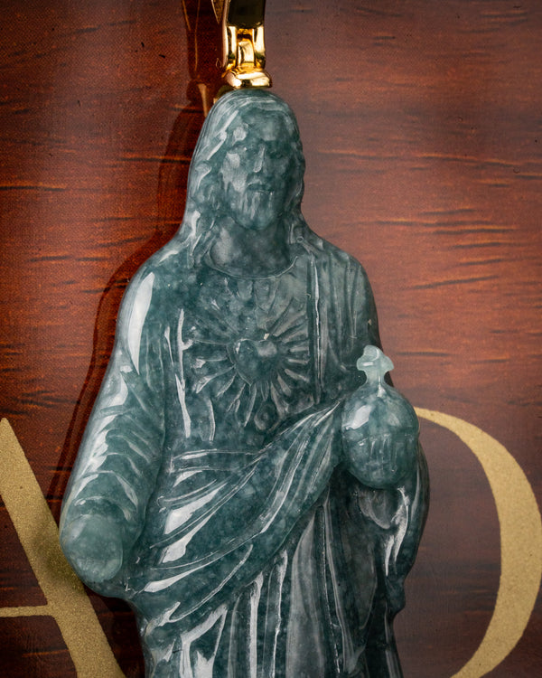 Standing Jesus Blue Water Jade Pendant