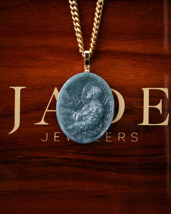Praying Jesus Blue Water Jade Pendant