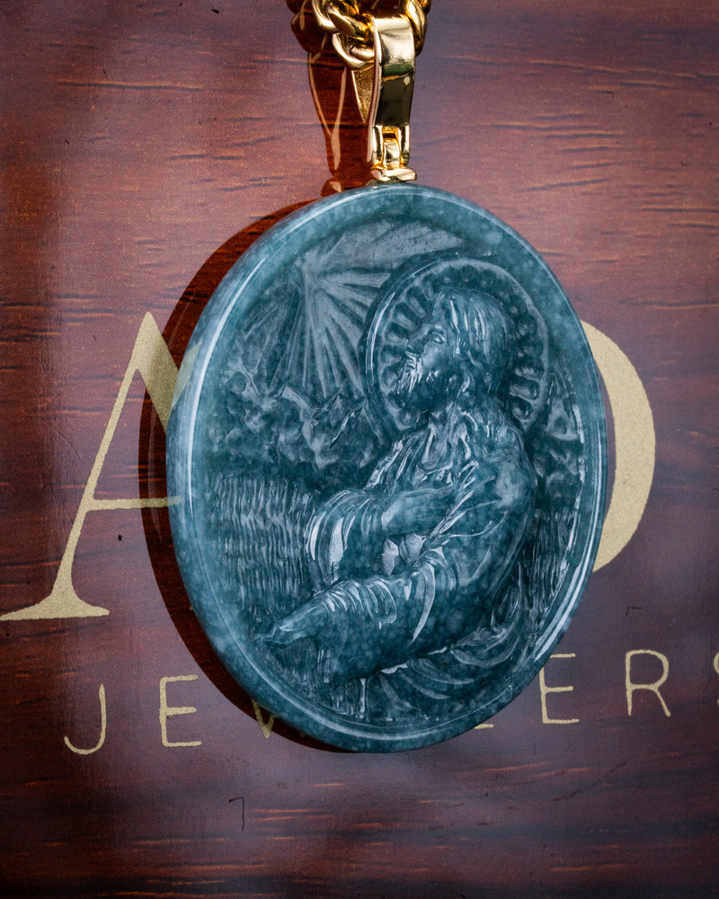 Praying Jesus Blue Water Jade Pendant