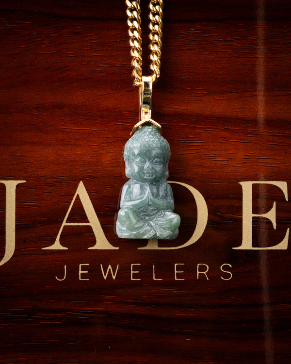 Micro Blue Water Meditating Baby Buddha Jade Pendant