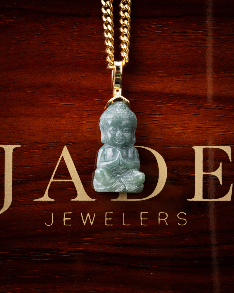 Micro Blue Water Meditating Baby Buddha Jade Pendant