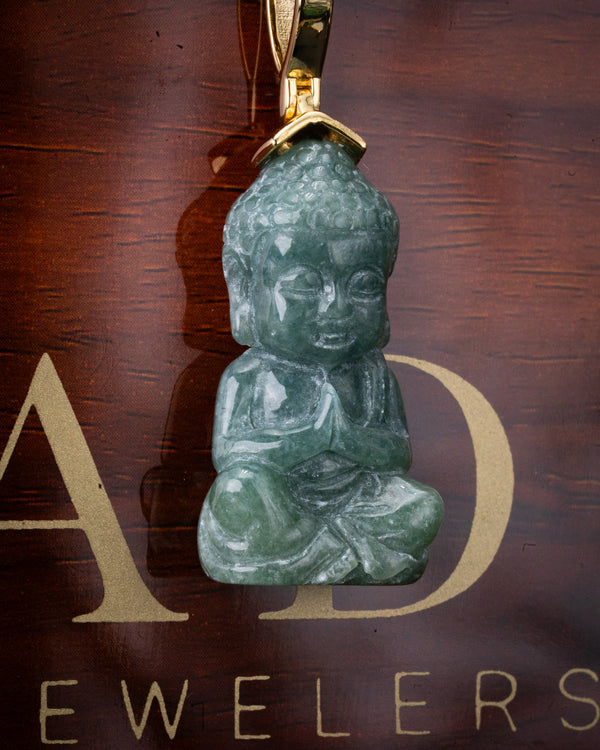 Micro Blue Water Meditating Baby Buddha Jade Pendant