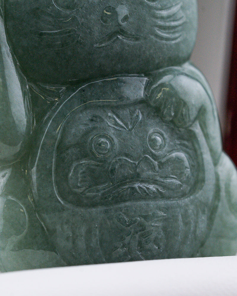 Lucky Cat X Daruma Jade Pendant