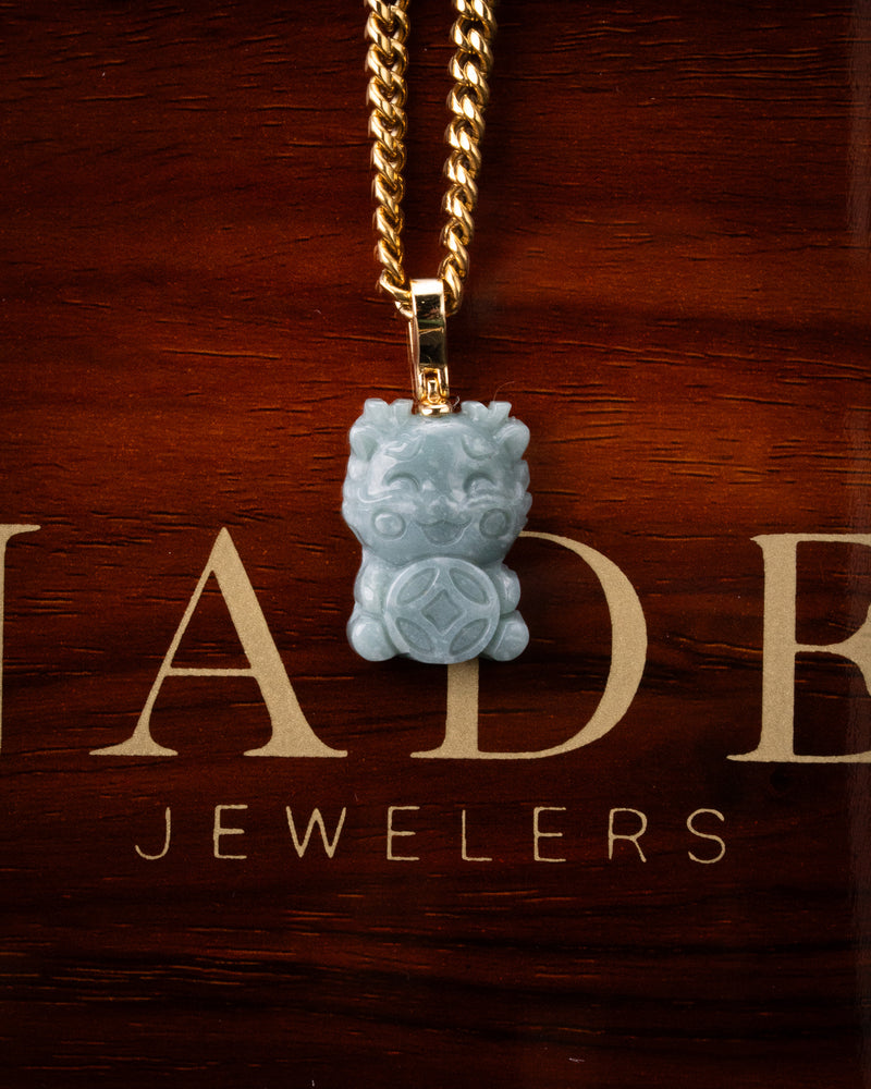 Micro Lion Dancer Blue Water Jade Pendant
