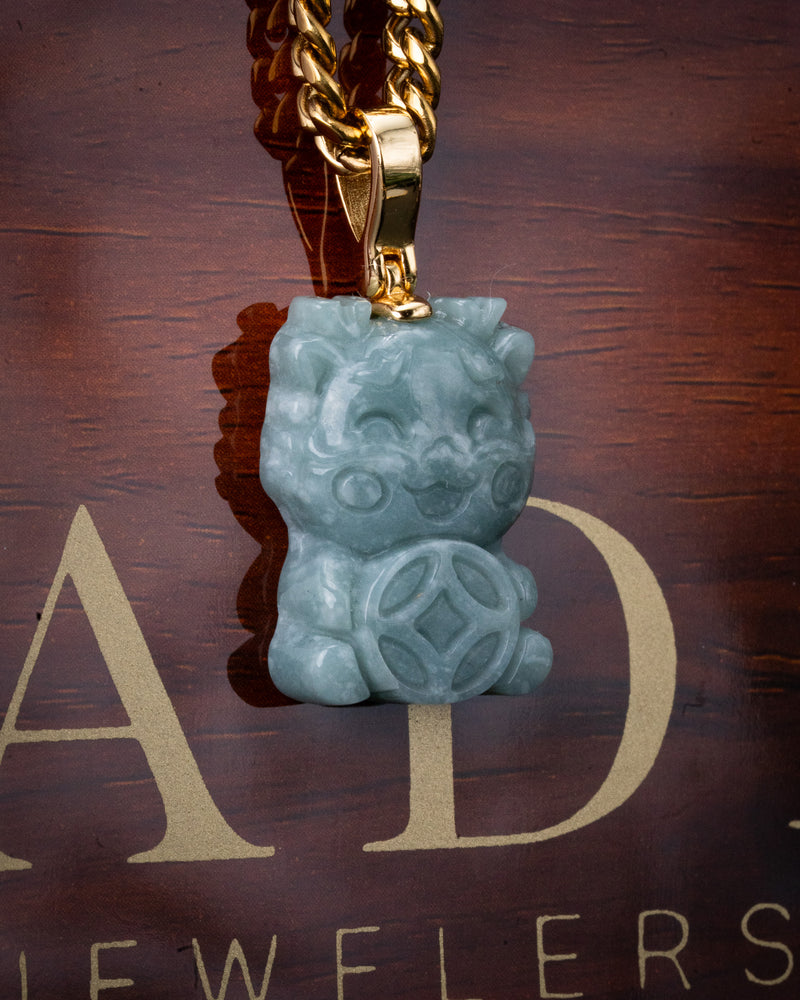 Micro Lion Dancer Blue Water Jade Pendant