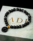Silver Spacer Black Beaded Donut Charm Jade Bracelet