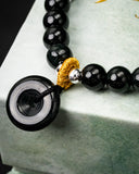 Silver Spacer Black Beaded Donut Charm Jade Bracelet