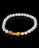 Golden Flower Earth White Bead Jade Bracelet