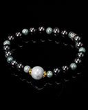 Two-Toned Black/Green Beaded Silver Charm Jade Bracelet