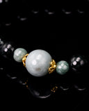 Two-Toned Black/Green Beaded Silver Charm Jade Bracelet