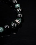 Two-Toned Black/Green Beaded Silver Charm Jade Bracelet