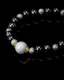 Two-Toned Black/Green Beaded Silver Charm Jade Bracelet