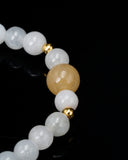 Gold Gord Charm White Bead Jade Bracelet