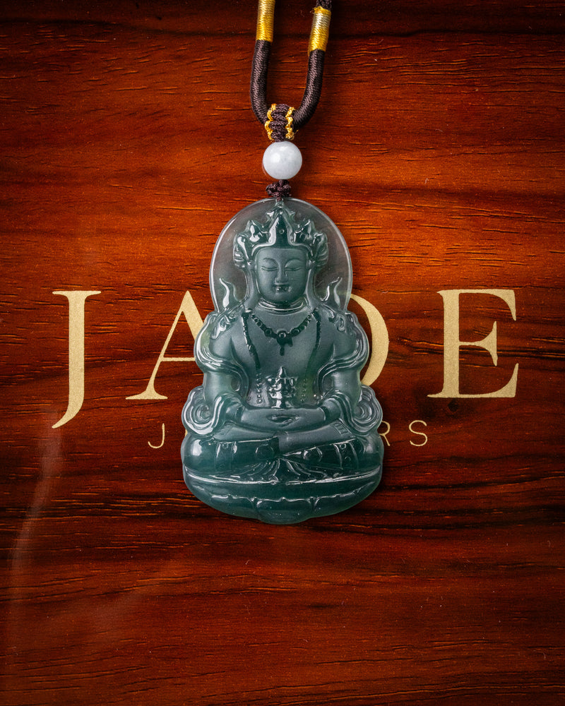 Icy Blue Water Meditating Buddha Jade Pendant
