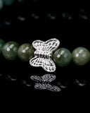 Silver Butterfly Green Beaded Jade Bracelet