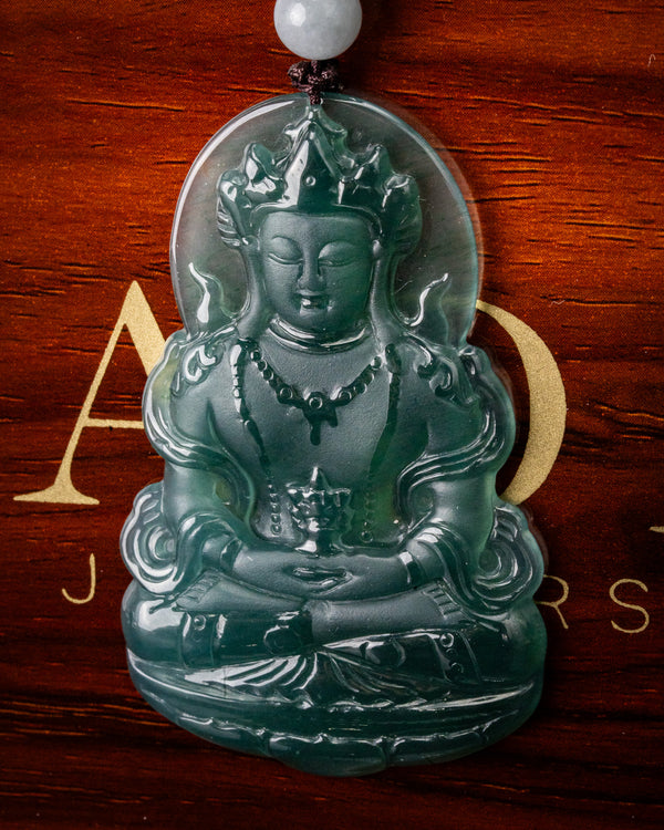 Icy Blue Water Meditating Buddha Jade Pendant