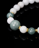 Three Green Bead White Jade Bracelet
