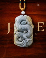 Blue/Yellow Laughing Buddha Flying Dragon Jade Pendant