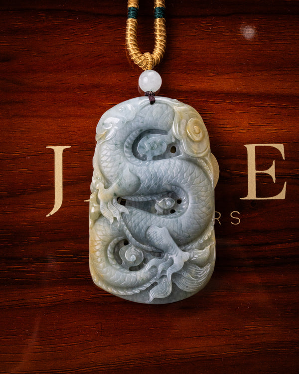 Blue/Yellow Laughing Buddha Flying Dragon Jade Pendant