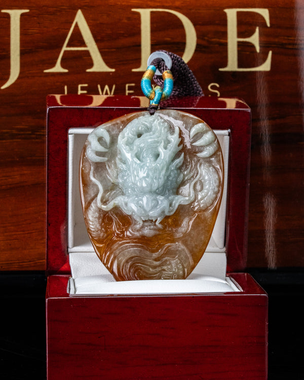 Red/White Dragon Shield Jade Pendant