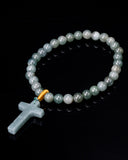 Green Cross Charm Beaded Jade Bracelet