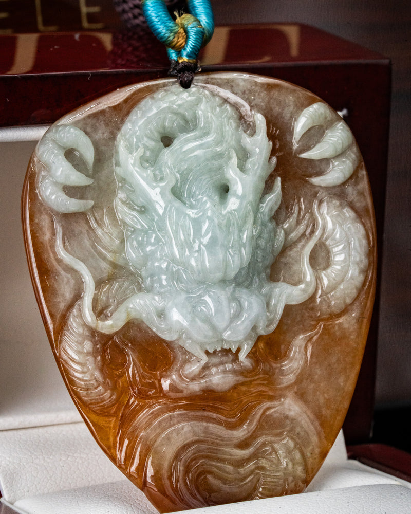 Red/White Dragon Shield Jade Pendant