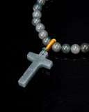 Green Cross Charm Beaded Jade Bracelet